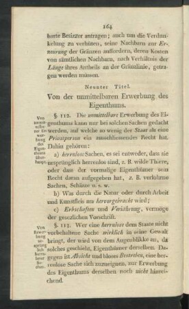 Neunter Titel. Von der unmittelbaren Erwerbung des Eigenthums