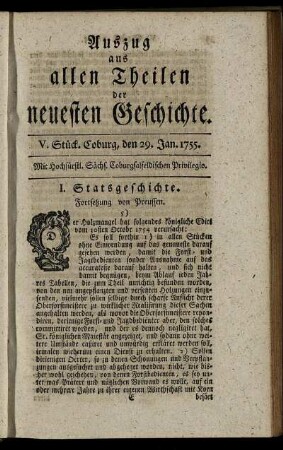 V. Stück. Coburg, den 29. Jan. 1755.