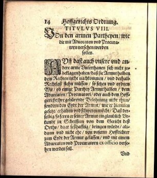 Titvlvs VIII. VOn den armen Partheyen / wie die mit Aduocaten vnd Procuratorn versehen werden sollen.