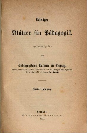 Leipziger Blätter für Pädagogik. 2. 1868