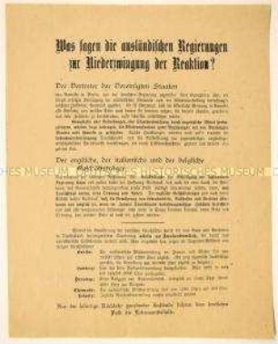 Anonymer programmatischer Aufruf mit Auslandsreaktionen auf Niederschlagung des Kapp-Putsches und zur Sicherung von Lebensmittelhilfen (v.a. Milch) durch das Ausland
