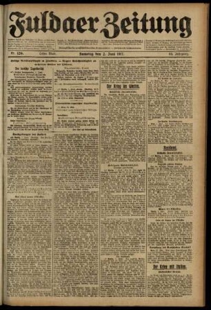 Erste Ausgabe vom Samstag, den 02. Juni 1917.