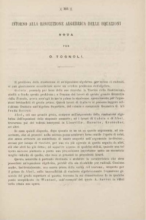 Intorno alla risoluzione algebrica delle equazioni.