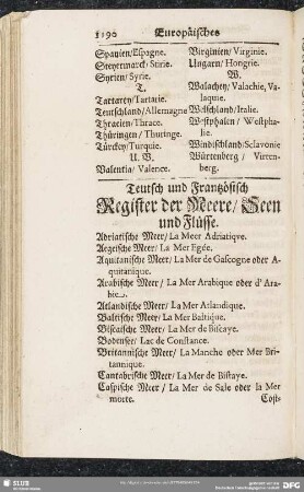 Teutsch und Frantzösisch Register der Meere, Seen und Flüsse