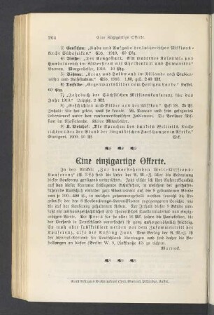 Eine einzigartige Offerte