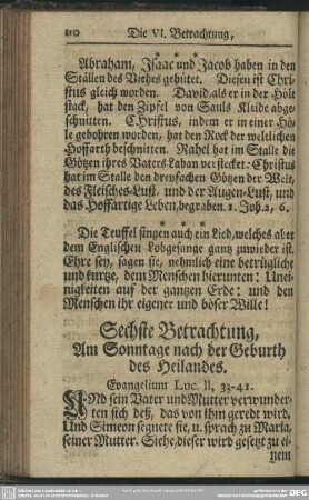 Sechste Betrachtung, Am Sonntage nach der Geburth des Heilandes. Evangelium Luc. II, 33-41