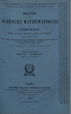 Tome VIII. - Février 1884.