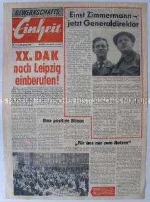 Propagandazeitung des FDGB der DDR zur Verbreitung in der Bundesrepublik u.a. zur Vorbereitung der Deutschen Arbeiterkonferenz