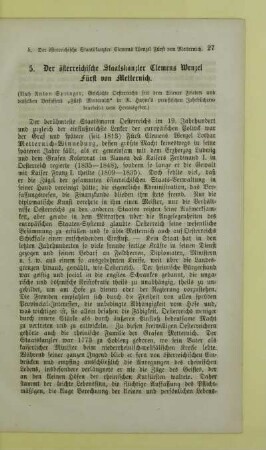 5. Der österreichische Staatskanzler Clemens Wenzel Fürst von Metternich