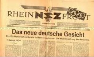 Regionale Tageszeitung "Rhein Front" zur Eröffnung der Olympischen Spiele 1936