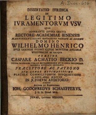 Dissertatio iuridica de legitimo iuramentorum usu
