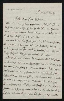Bl. 21-24: Brief von Gustav Schwarz an Rudolf von Jhering, Budapest, 6.10.1887