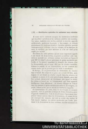 § III. Distilleries spéciales de mélasses aux colonies