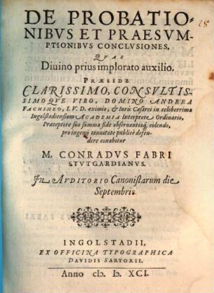 De probationibus et praesumptionibus conclusiones