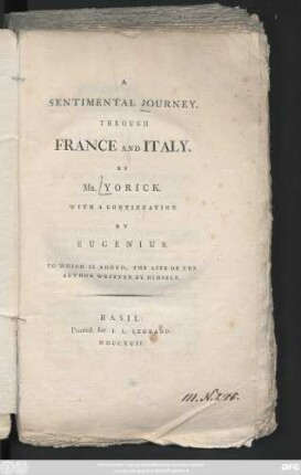 A Sentimental Journey Through France And Italy
