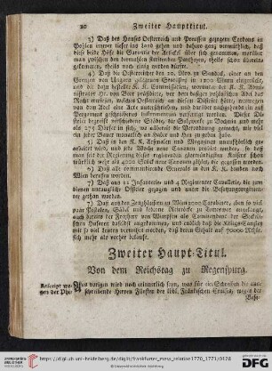 Zweyter Haupttitul. Von dem Reichstag zu Regensburg