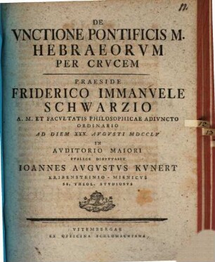 De unctione Pontificis M. Hebraeorum per crucem, disp.