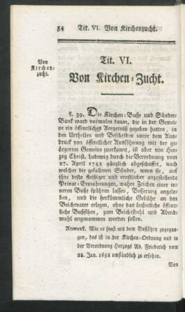 Tit. VI. Von Kirchen-Zucht.