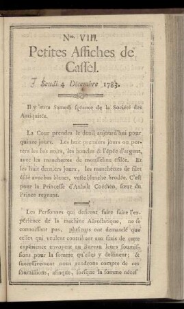 No VIII (Seudi [i.e. Jeudi] 4 Decembre 1783)