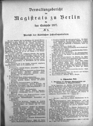 No. 8. Bericht der städtischen Schuldeputation
