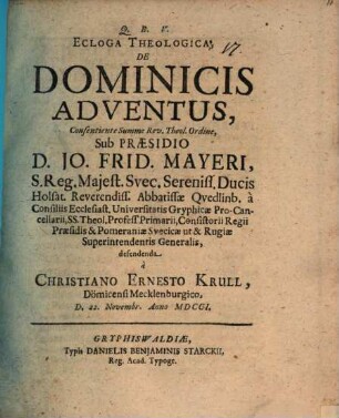 Ecloga theol. de dominicis adventus