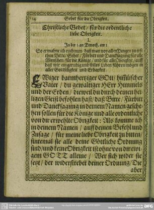 Christliche Gebet, für die ordentliche liebe Obrigkeit