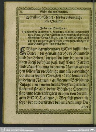 Christliche Gebet, für die ordentliche liebe Obrigkeit