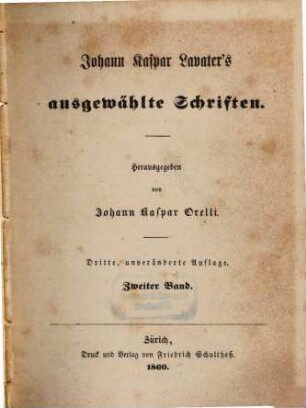 Johann Kaspar Lavater's ausgewählte Schriften, 2