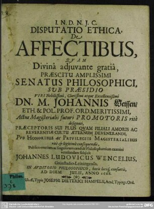 Disputatio ethica, de affectibus