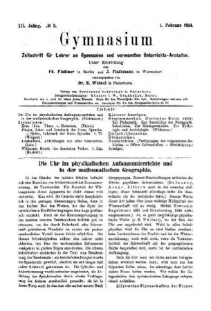 Die Uhr im physikalischen Anfangsunterrichte und in der mathematischen Geographie