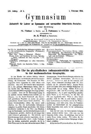 Die Uhr im physikalischen Anfangsunterrichte und in der mathematischen Geographie