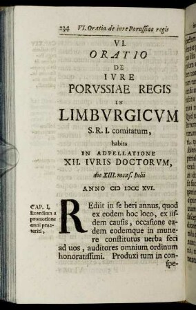 VI. Oratio De Iure Porussiae Regis In Limburgicum ...