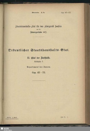 II. Etat der Zuschüsse. Abschnitt F. Departement des Innern. Cap. 42-72