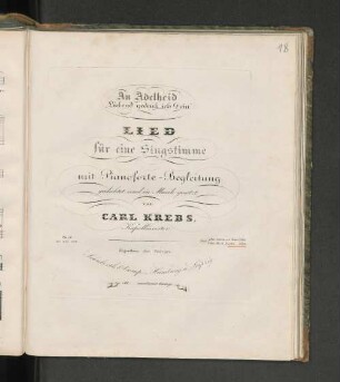 An Adelheid "Liebend gedenk ich dein" : Lied für eine Singstimme mit Pianoforte-Begleitung ; op. 51 ; für Alt oder Bariton
