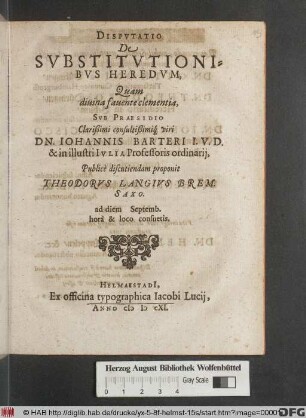 Disputatio De Substitutionibus Heredum