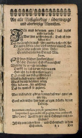 An alle Mißgünstige/ überwitzige und aberwitzige Momisten.