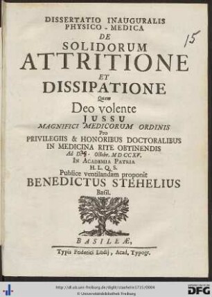 Dissertatio Inauguralis Physico-Medica De Solidorum Attritione Et Dissipatione
