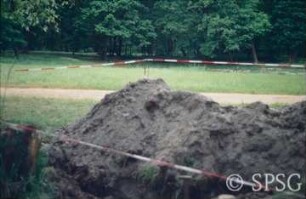 Potsdam, Park Sacrow, Sondierungsgrabung unweit der Thusnelda-Skulptur.