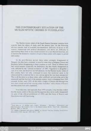 The Contemporary Situation Of The Muslim Mystic Orders In Yugoslavia