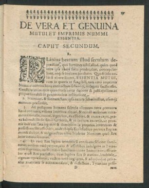 De Vera Et Genuina Mutui Et Imprimis Nummi Essentia. Caput Secundum.