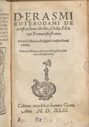 D. ERASMI ROTERODAMI DE constructione libellus, scolijs Henrici Primæi illustratus