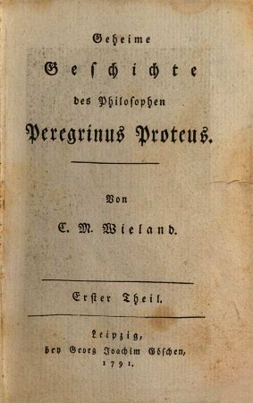 Geheime Geschichte des Philosophen Peregrinus Proteus. 1