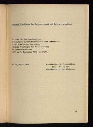 Lehrgang Grundlagen der Rechentechnik und Datenverarbeitung
