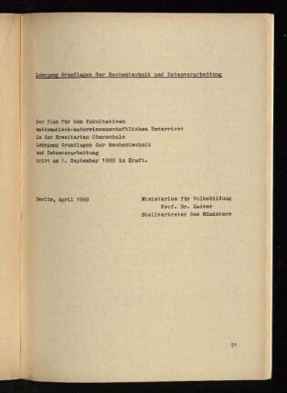 Lehrgang Grundlagen der Rechentechnik und Datenverarbeitung