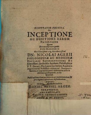 Disp. phys. de inceptione ac desitione rerum naturalium