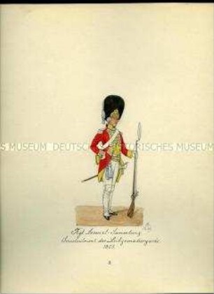 Uniformdarstellung, Sousleutnant der Leibgrenadierarde, 1805. Aus: Sammelmappe "Sachsens Militär", Königliche Arsenalsammlung.