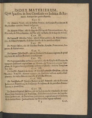 Index Materierum, Quae sparsim in hoc Opusculo ex Iudaica & Romana Antiquitate pertractantur.