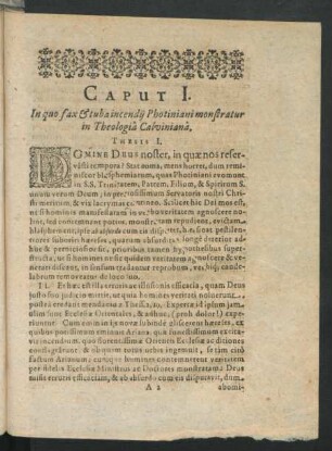 Caput I. In quo fax & tuba incendii Photiani monstratur in Theologia Calviniana.