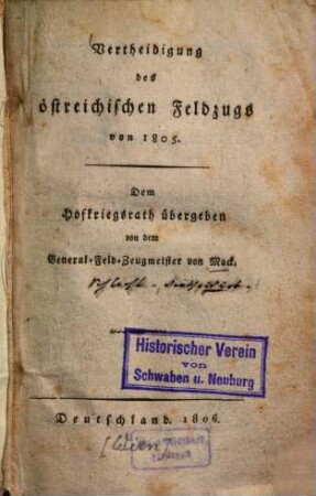 Vertheidigung des östreichischen Feldzugs von 1805