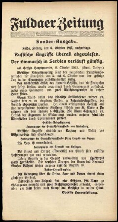Ausgabe vom Freitag, den 08. Oktober 1915.